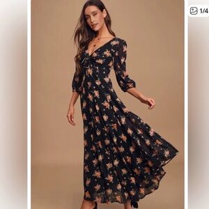 Free People Sea Glass Midi Dress in "Black Combo" floral print.